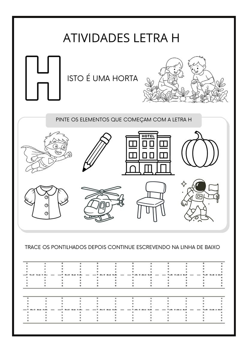 Atividade letra H gratis para alfabetização página 1